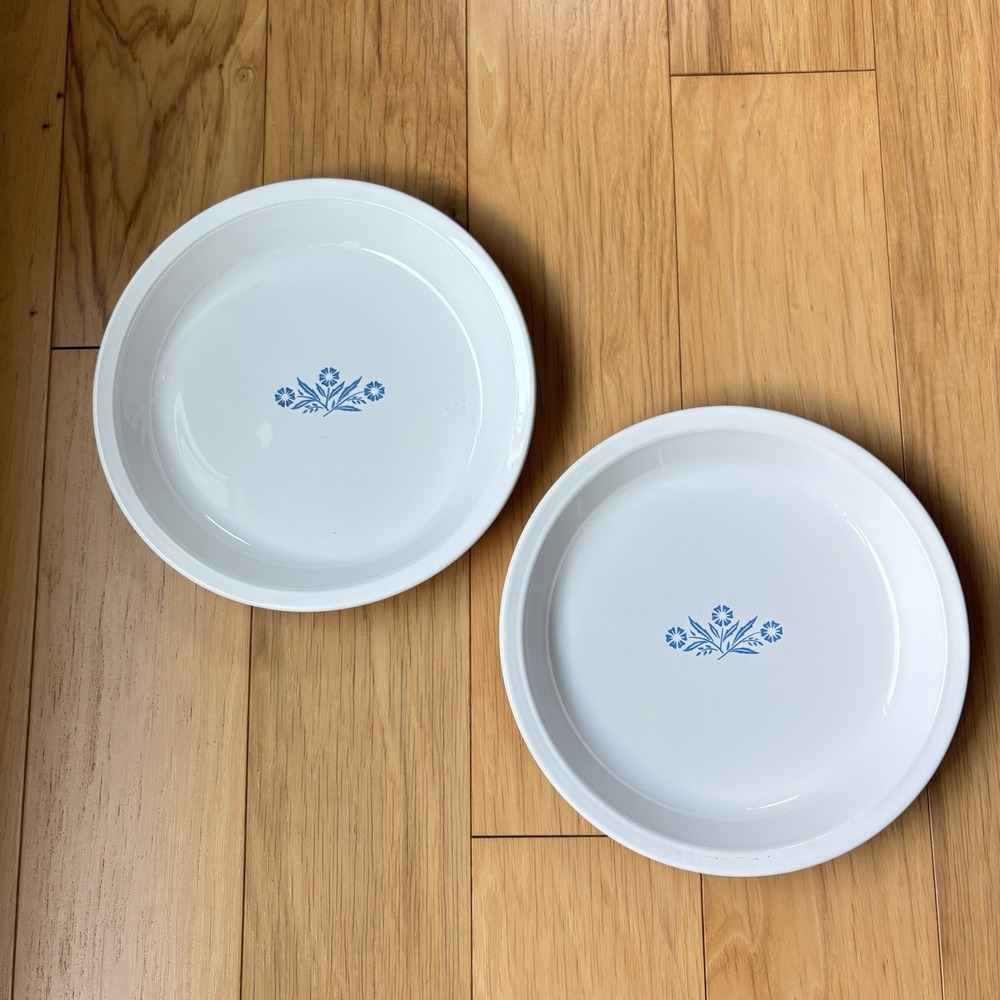 Vintage Corning Ware Blue Cornflower 9 Inch Pie Plate Dishes P-309 - Set of 2